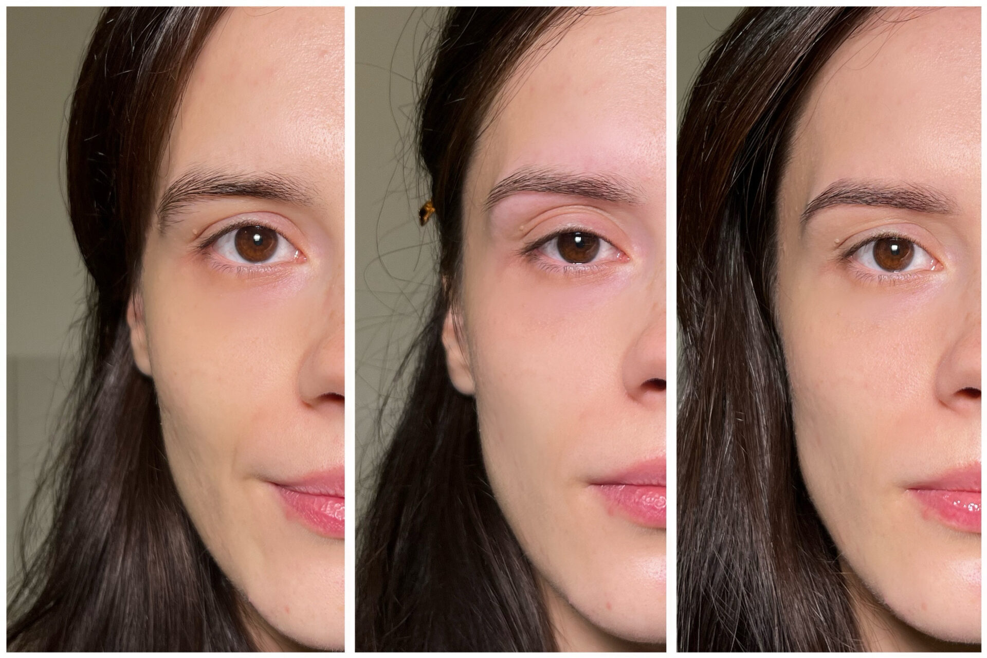 Zdjęcie przedstawia proces przerzedzania brwi