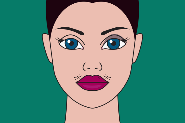 Na grafice kobieta z wąsami