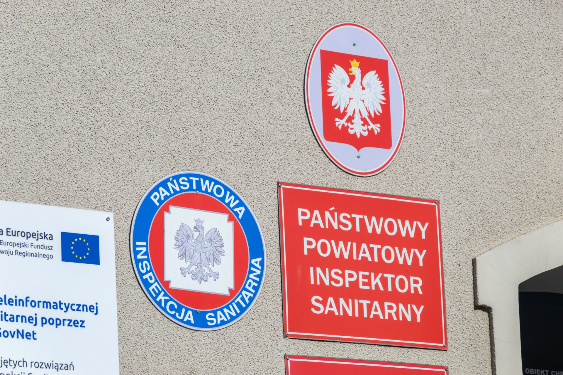 Jarocin, Poland - May 1, 2024: Emblem of Panstwowa Inspekcja Sanitarna (State Sanitary Inspectorate).