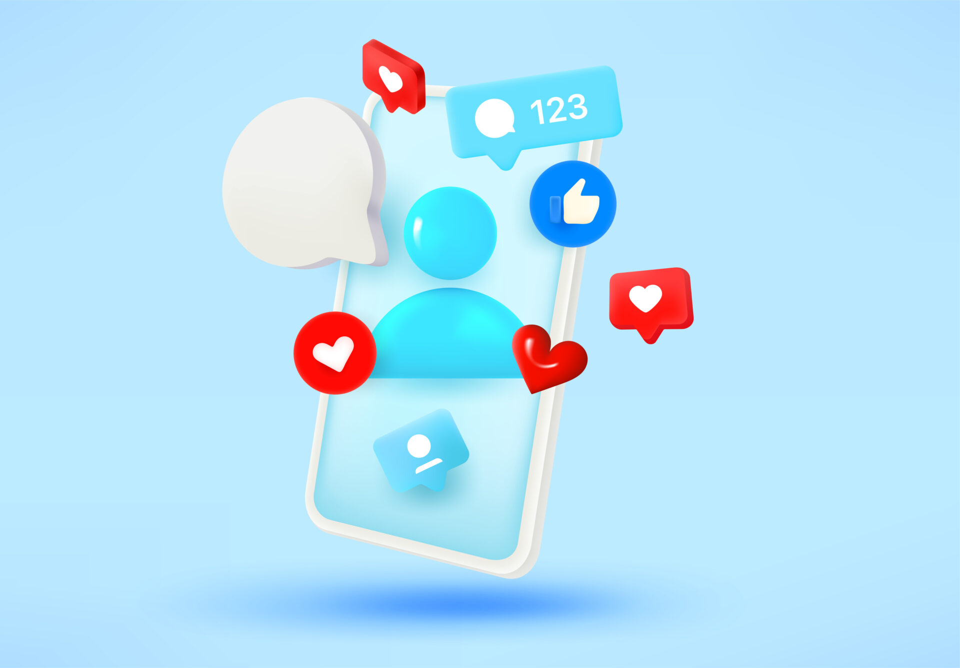 Koncepcja aplikacji internetowej lub mobilnej do mediów społecznościowych z wykorzystaniem emotikonów. Ilustracja wektorowa 3D