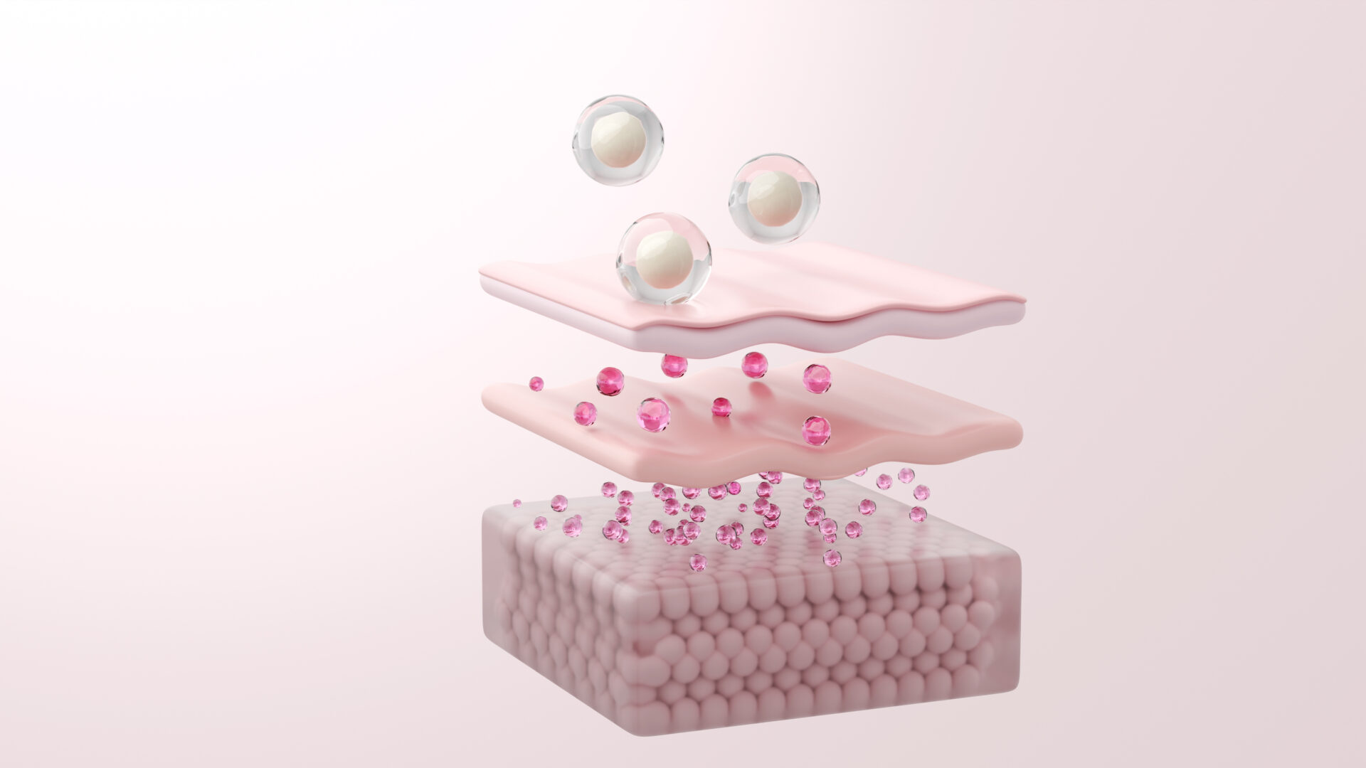 Duże, zamknięte w kapsułkach kuleczki z serum, które uwalniają drobne cząsteczki peptydów kolagenowych, PDRN lub egzosomów głęboko w warstwy skóry, zapewniając ich szybkie wchłanianie