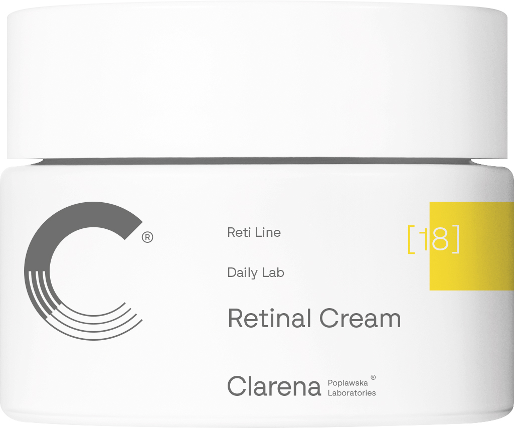 Reklama produktu Retinal cream - Krem z 0,1% retinalem i bakuchiolem do skóry wymagającej wygładzenia i wyrównania kolorytu. CLARENA