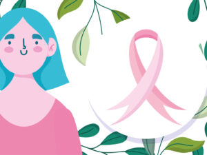 breast cancer awareness month portrait woman cartoon leaves vector design and illustration